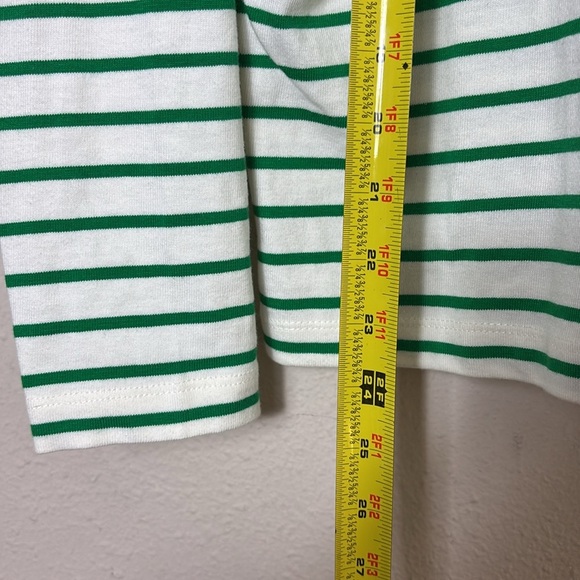 J. Crew Striped ruffle collar henley green white size M - Picture 8 of 9